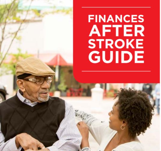 Finances After Stroke Guide cover page showing an older Black couple in conversation