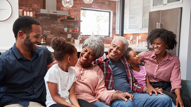 multi-generational family on couch