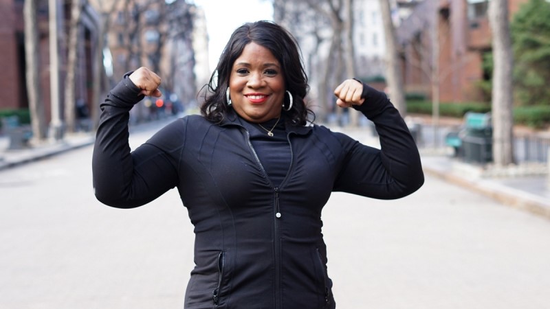 Sharon Bond flexing her muscles