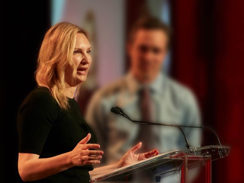 Heart disease survivor Jara Herron shares her experience at a Go Red For Women luncheon. (Photo courtesy of Gary Box)