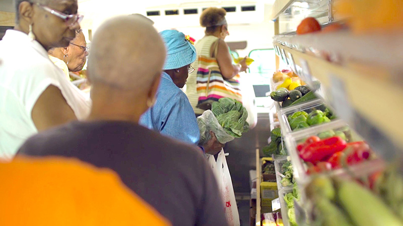 Shoppers from a Boston community can choose from up to 40 varieties of fresh fruits and vegetables in the Fresh Truck mobile market. (Photo courtesy of About Fresh)