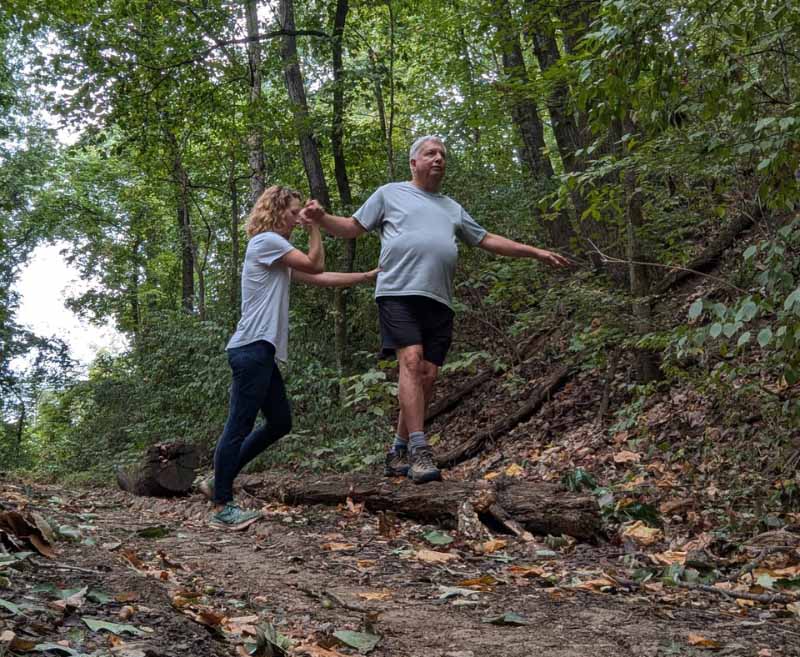 Jim Johnson (right) with his friend and physical therapist, Monika Patel. Hiking was a form of physical therapy that helped Johnson's visual stamina and balance. (Photo courtesy of Jim Johnson)