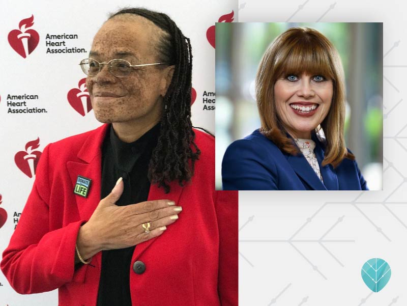 Heart transplant recipient Roxanne Watson, American Heart Association CEO Nancy Brown