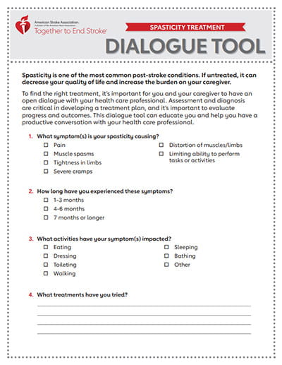 Spasticity Treatment Dialogue Tool | American Stroke Association