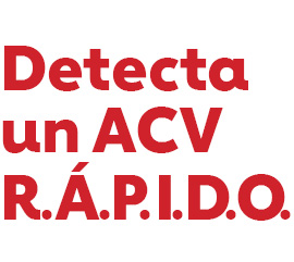 las palabras “Detecta un ataque o derrame cerebral con el método R.Á.P.I.D.O.” en letras rojas en negrita