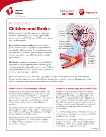 Front page of the Let's Talk About Children and Stroke fact sheet