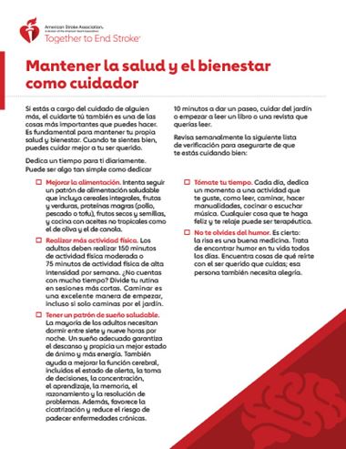 Página 1 de la lista de verificación para mantener la salud y el bienestar como cuidador